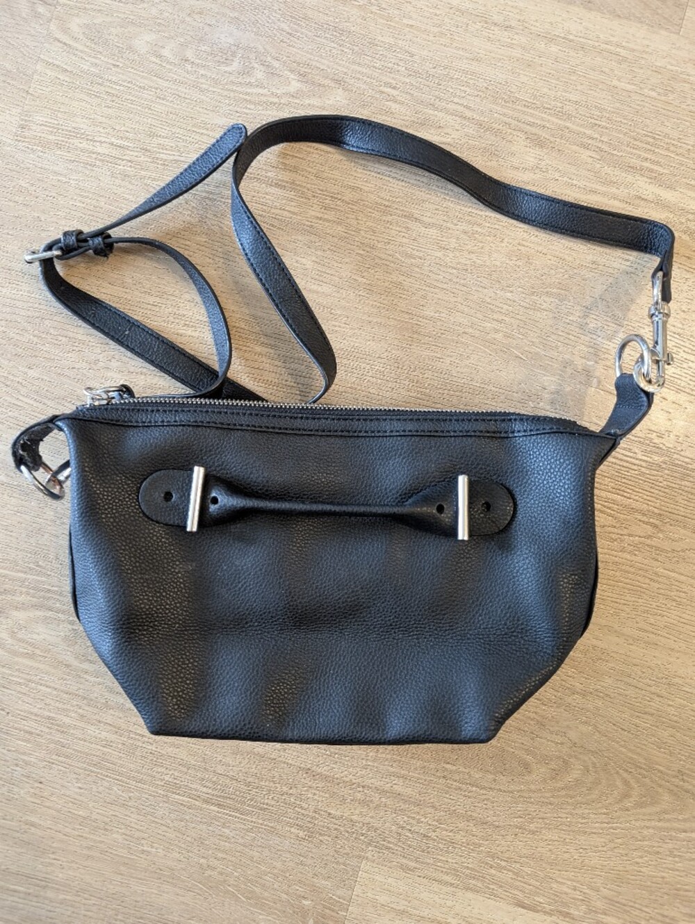 Danielle Nicole Black Leather Crossbody Bag with Silver Accents